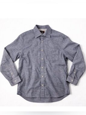 Hickey Freeman Dress Shirt Button Front Cotton Long Sleeve Blue Size L